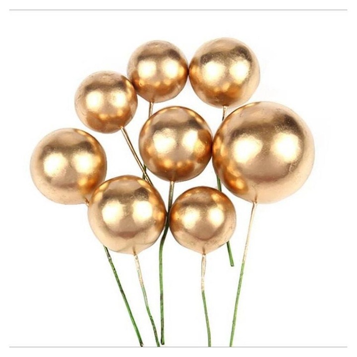 Set 20 accesorii mini baloane aurii pentru decor tort aniversare 4 dimensiuni
