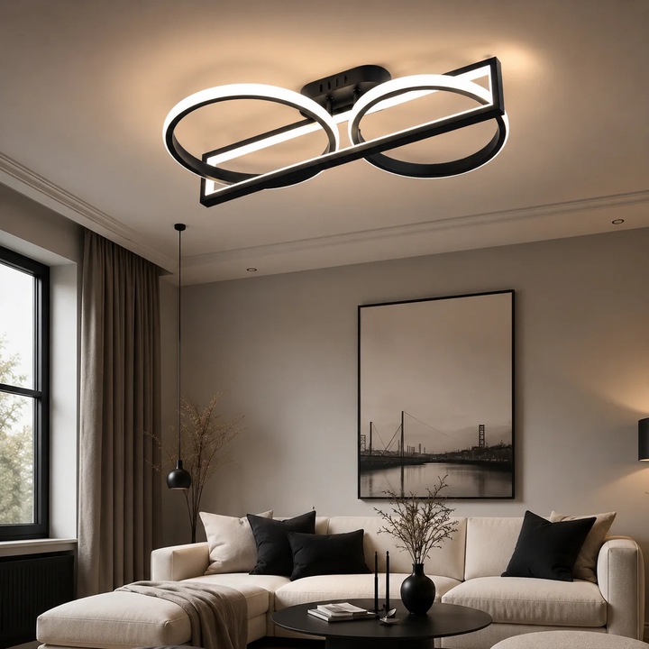 LED mennyezeti lámpa RFAN, R9167/1+2 modell, távirányítóval, 3 fényfajta, állítható fényerő, 106W, fekete