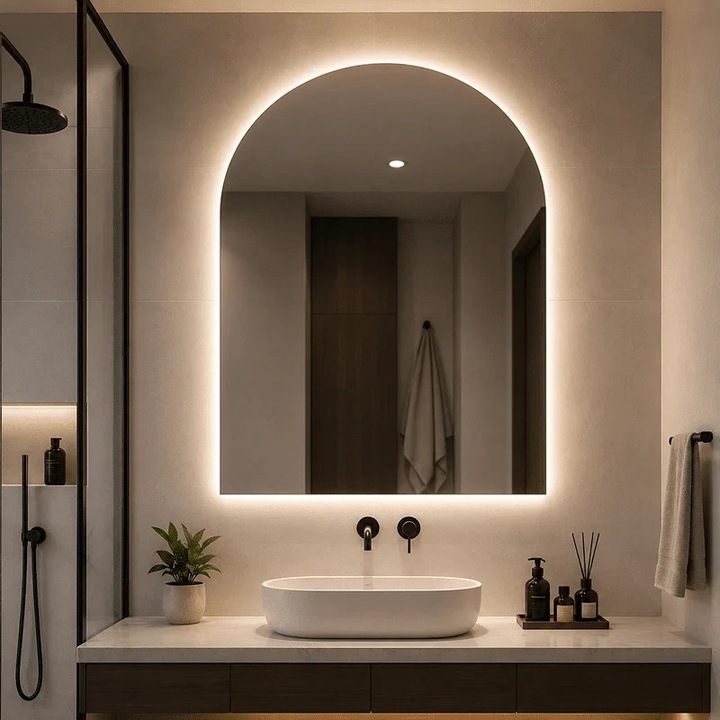 Prémium LED Tükör 75×80 cm, 3 Fényfajta – Meleg, Hideg, Semleges, Érintéses Gombbal
