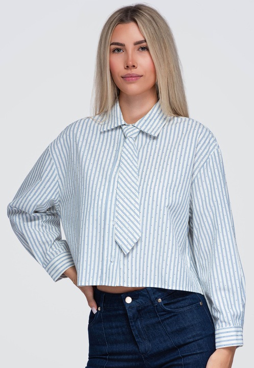 Női ing, rövid fazon, klasszikus hosszú ujjú, laza fit OW-SH-E0069, Kék