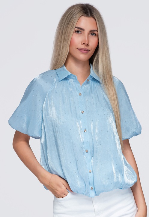 Női ing, rövid ujjú, klasszikus gallérral, blúzos fazon, elegáns megjelenés OW-SH-E0068, Kék