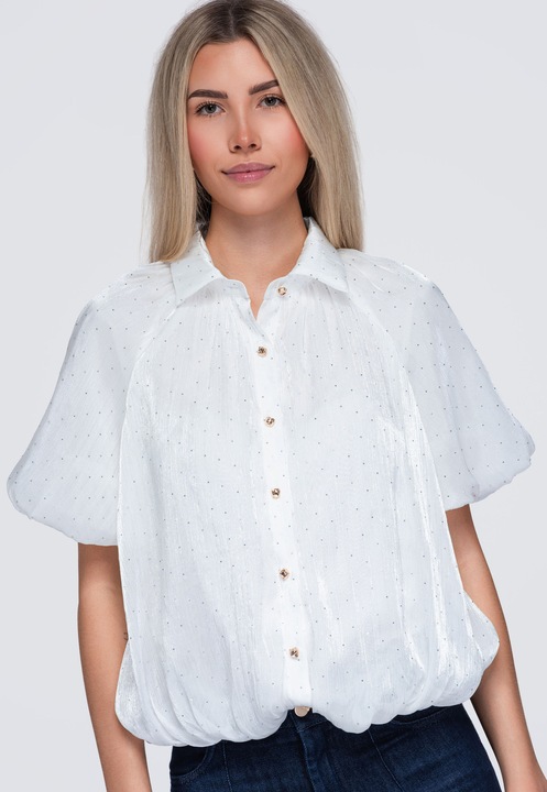 Női ing, rövid ujjú, klasszikus gallérral, blúzos fazon, elegáns megjelenés OW-SH-E0068, Fehér