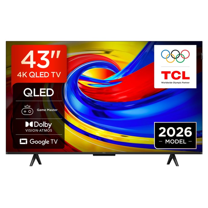 Televizor Smart QLED TCL 43QLED780L, 108 cm, Ultra HD 4K, Google TV, Clasa F