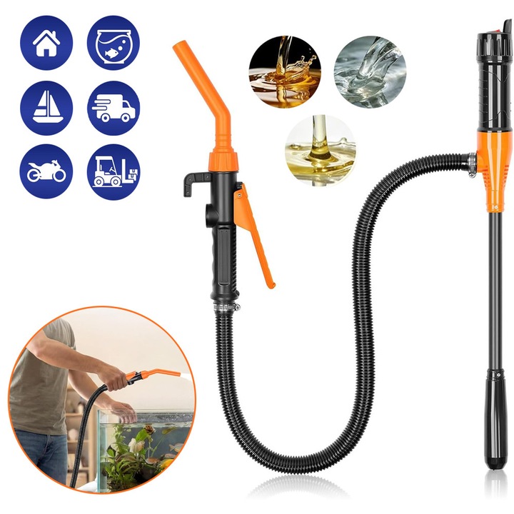 Pompa Electrica De Transfer De Lichide, Pompa Electrica Cu Sifon Alimentata De Baterie Pentru Transferul De Benzina, Motorina Si Apa, 2, 4 GPM, Pompa De Transfer Cu Sifon Multifunctionala