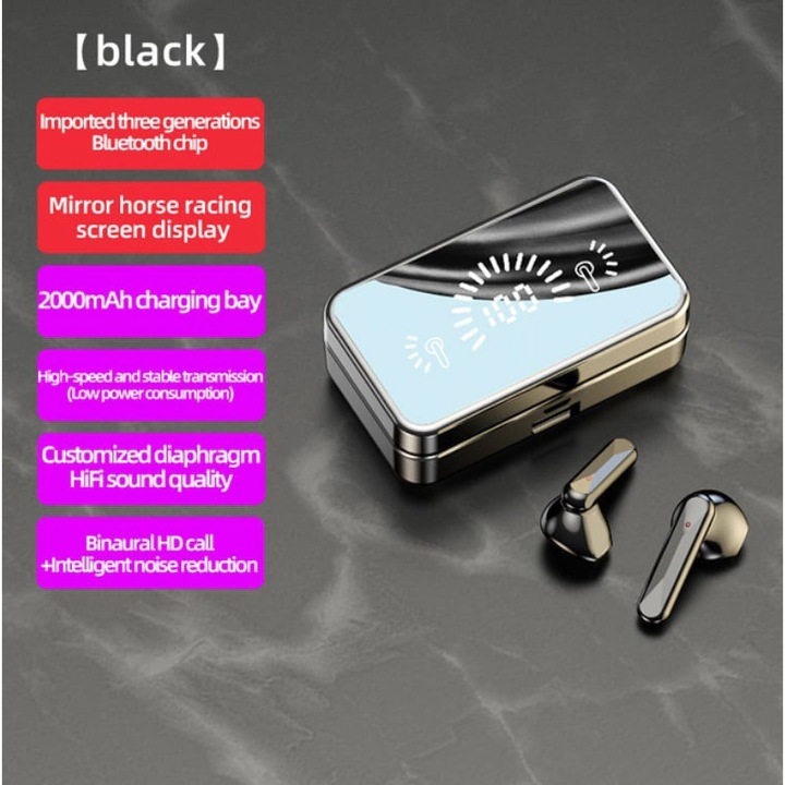 S20 vezeték nélküli Bluetooth fülhallgató, mini, láthatatlan, fekete, 50mAh, IPX7, 2000mAh, szett