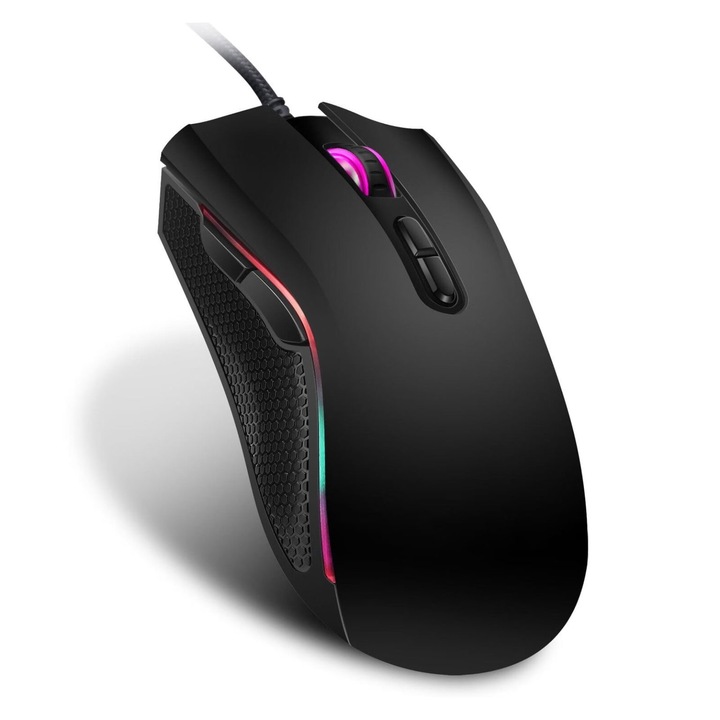 Геймърска мишка USB, ергономична, RGB, розово-черна, 12.4x14.7x3.8см