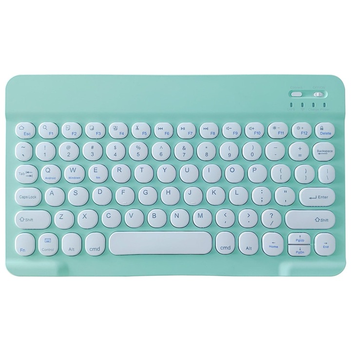 Vezeték nélküli Bluetooth billentyűzet, kerek, hordozható, mentazöld, 24.5x14.8x0.6cm