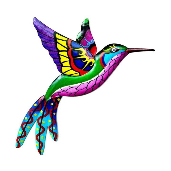 Színes fém kolibri fali dekoráció 26x20.5cm