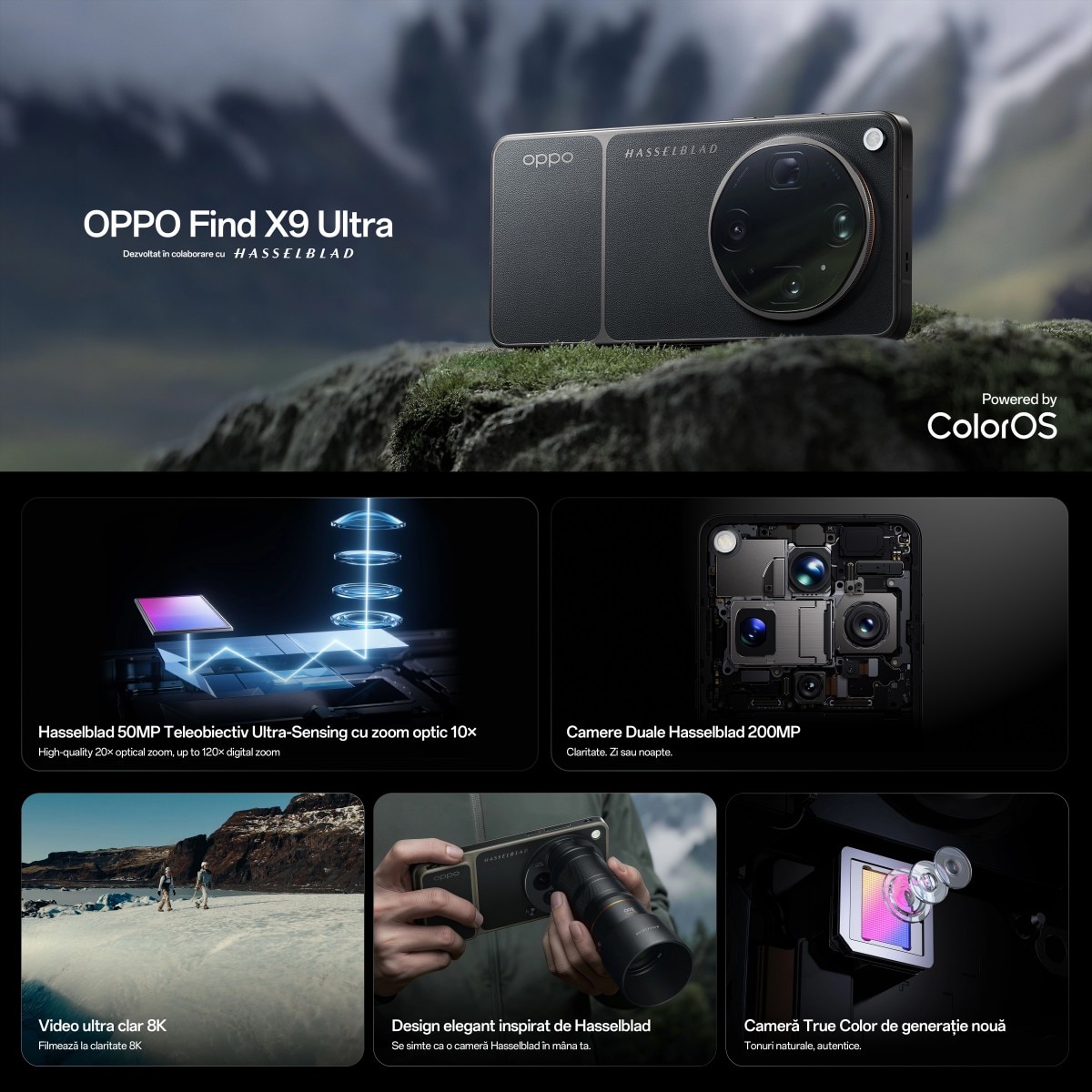 Telefon mobil OPPO Find X9 Ultra, 512GB, 12GB RAM, 5G Dual SIM, Baterie 7050mAh, 200MP Camera Hasselblad, Tundra Umber + Incarcator OPPO 100W SuperVOOC