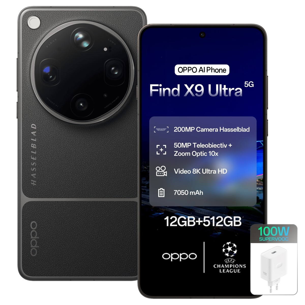 Telefon mobil OPPO Find X9 Ultra, 512GB, 12GB RAM, 5G Dual SIM, Baterie 7050mAh, 200MP Camera Hasselblad, Tundra Umber + Incarcator OPPO 100W SuperVOOC