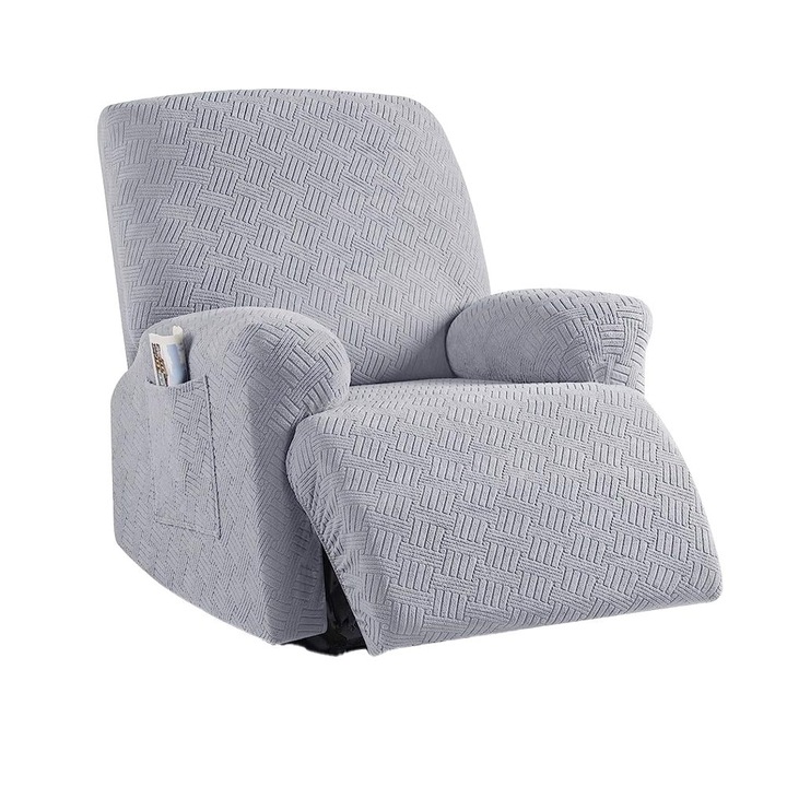 Rugalmas huzat recliner fotelhez, jacquard, világosszürke, 61x86x94cm