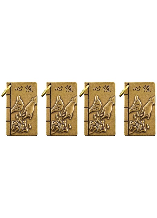 4 darab sárgaréz kulcstartó szett, szív szútra design, 3.6x2.1x1 cm, arany