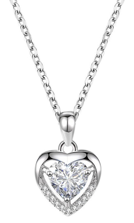 Ezüst szív nyaklánc, 925 sterling ezüst női nyaklánc, kristály szív nyaklánc, finom szerelmes szív nyaklánc, állítható ezüst lánc nyaklánc, születésnapi ajándék nőknek (fehér kristály szív)