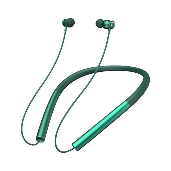 Sport Bluetooth fülhallgató, vezeték nélküli, mikrofon, zöld, 13.5x13.5x1.5cm, 8 óra üzemidő
