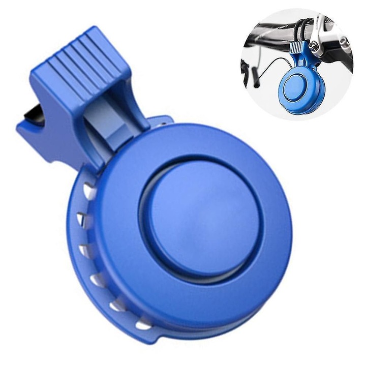 Sonerie electrica bicicleta, albastru, 6.6x4.9cm, USB reincarcabila, rezistenta la apa IP65