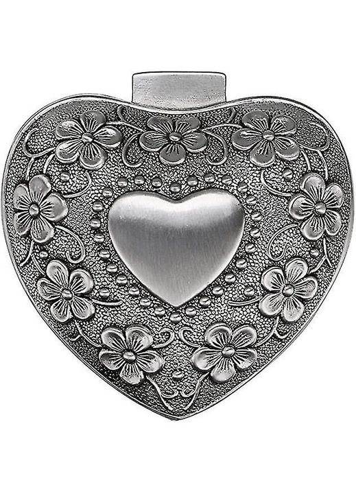 Cutie bijuterii metalica inima, vintage, gri, 6x6x3cm