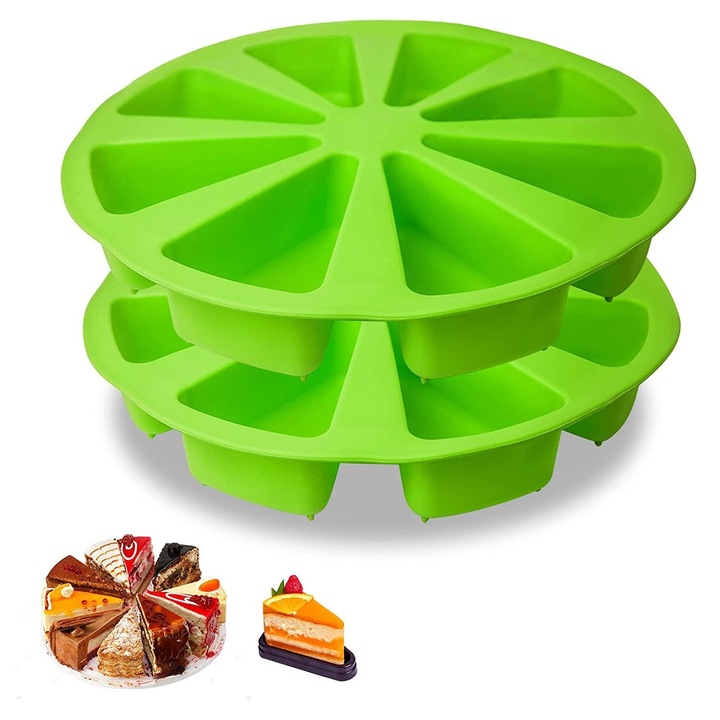 Set 2 forme silicon triunghi, 8 cavitati, verde, 10.5x1.77 inch