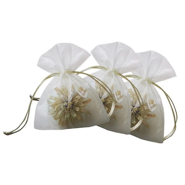 10 db organza tasak szett, krém, 11.5x2x14.5cm, zsinórral