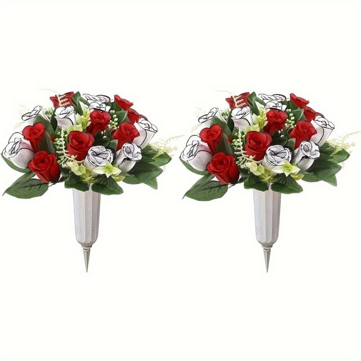 2 db művirág csokor temetőbe, vázával, többszínű, 7.2cm