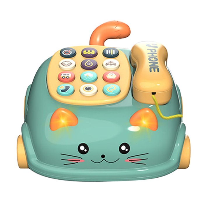Játék autós telefon gyerekeknek, 12 funkció, rózsaszín-zöld, 15.3x12.5cm