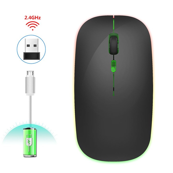 Egér optikai vezeték nélküli ergonomikus, fekete-ezüst, 11.2x5.8x2.5cm, 2.4GHz, 1600dpi