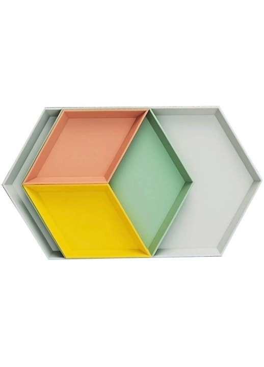 Set 4 tavi geometrice multicolor, plastic usor, 33x19x1.8cm