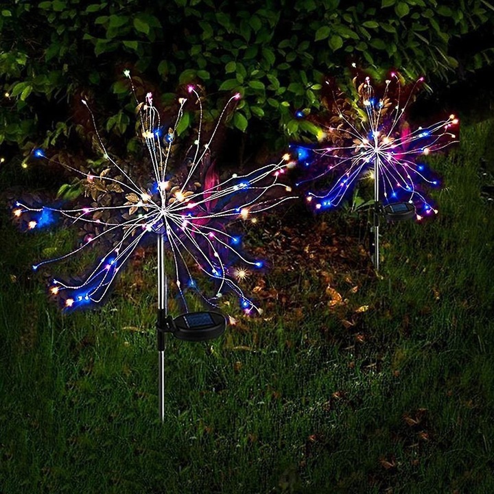 4 db napelemes tűzijáték fény szett, 120 LED, többszínű, 8x2m