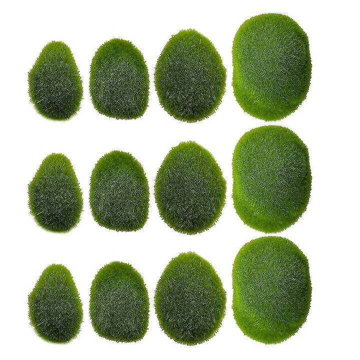 40 db mű mohakő készlet, zöld, 4 méretben, 9x7cm-3x5cm