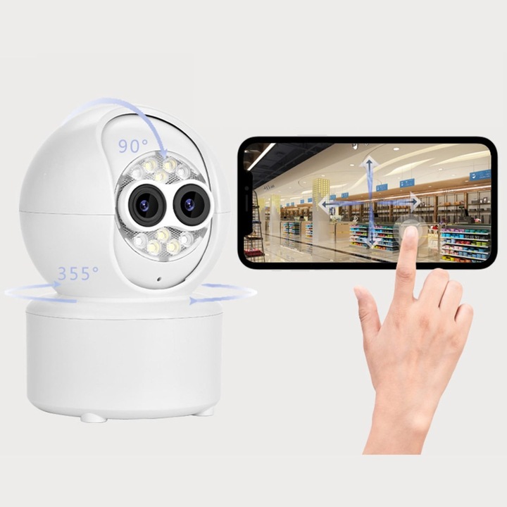 Kettős megfigyelő kamera 4MP, WiFi Bluetooth, fehér, 10.8x7.6cm