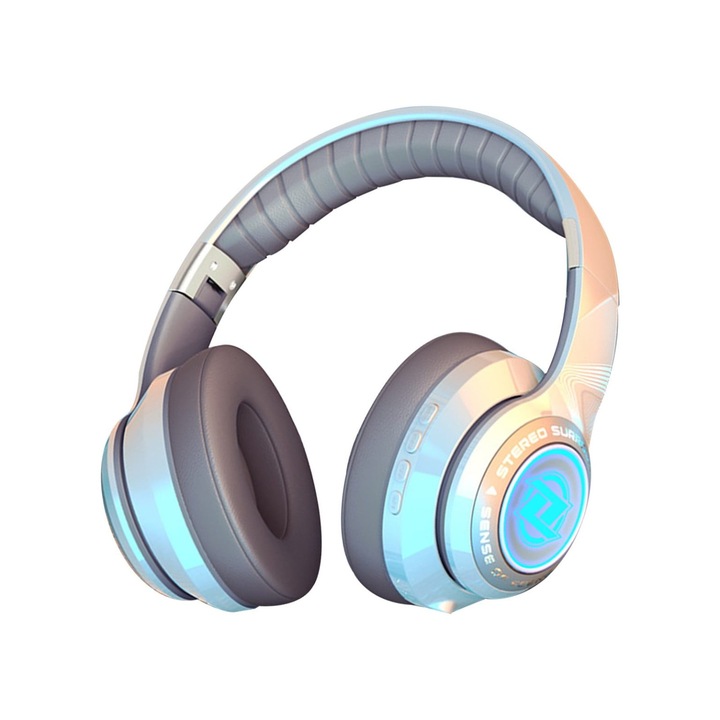 Bluetooth Over Ear fejhallgató, RGB, mikrofon, összecsukható, fekete, 19x15x5cm