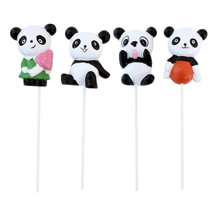 Set 4 decoratiuni tort panda rasina multicolor 10.4x2.8x0.1cm