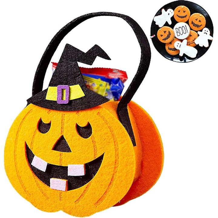 Geanta Halloween dovleac, 22x18cm, negru-portocaliu, reutilizabila