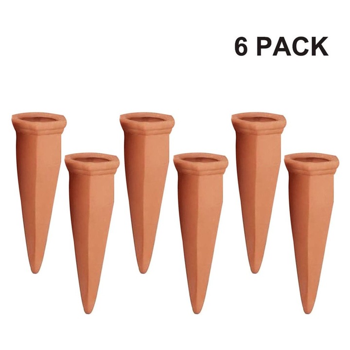 Set 6 dispozitive irigare plante, ceramica terracotta, 18x5.4x5.4cm