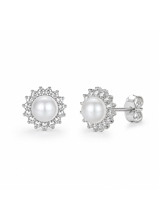 Cercei din Argint 925 cu Perla si Zirconiu - Pearl Bloom