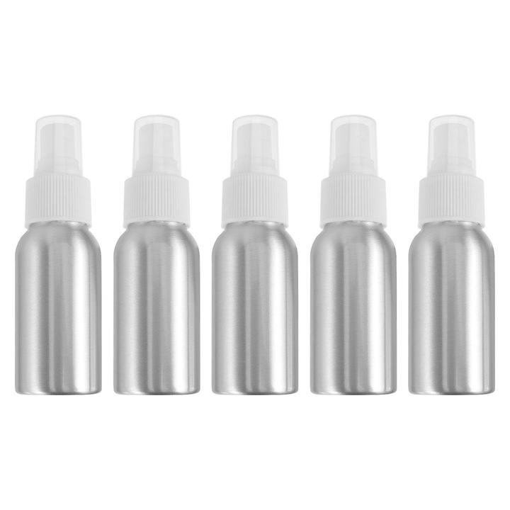 5 db spray flakon készlet, alumínium, fekete-ezüst, 11.5x3.5x3.5cm, 50ml