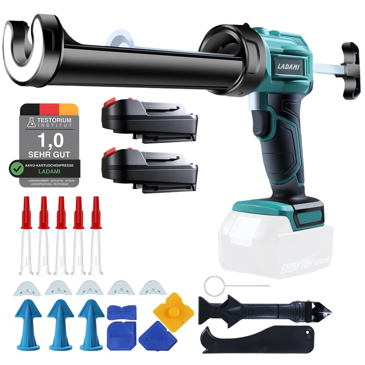 Pistol electric pentru silicon si etansant LADAMI compatibil cu Makita 18V, pentru baterii Einhell si Bosch, cu lumina LED, 4 setari, pistol electric pentru silicon, (fara baterie si priza)
