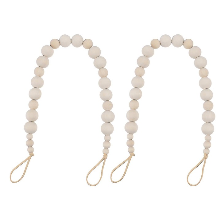 Set 2 Suporturi Perdele Margele Lemn, 52x2x2cm, Natur