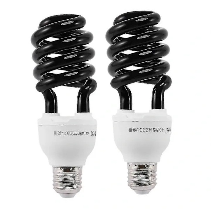 Set 2 becuri UV E27 40W, 220V, spirala, UV-A 365 nm, negru