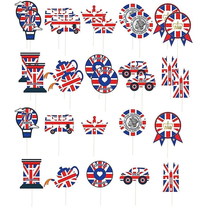 Set 30 decoratiuni tort steag britanic multicolor 13x5x0.5cm