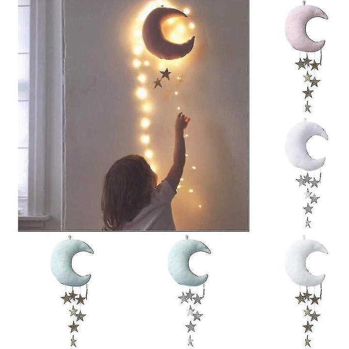 Decoratiune perete copii luna stele verde 25x25cm umpluta plus