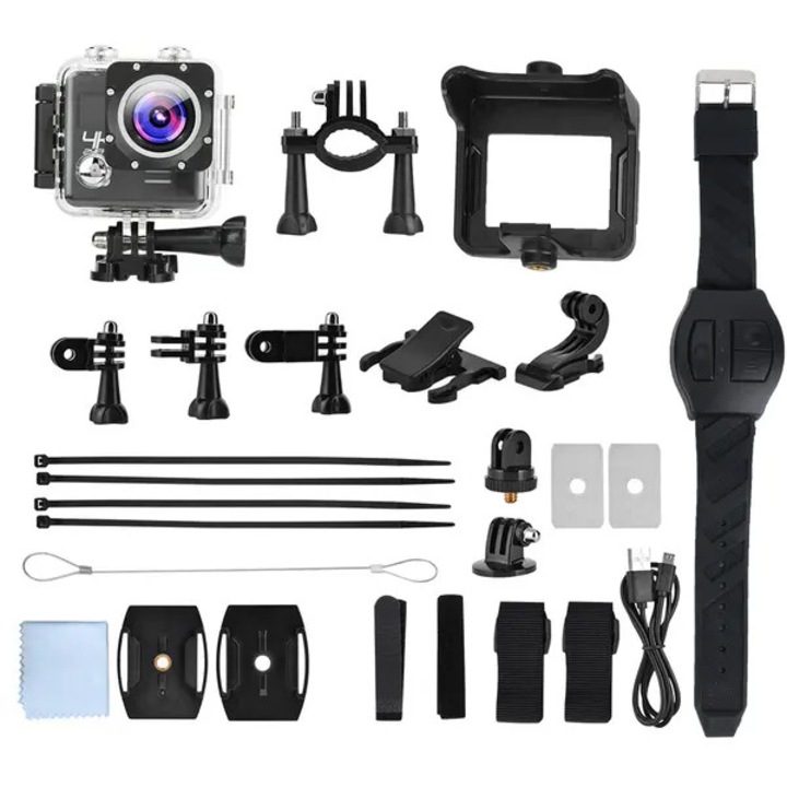 Sportkamera 4K, 2 hüvelykes kijelző, vízálló 30M, WiFi, távirányító, mini