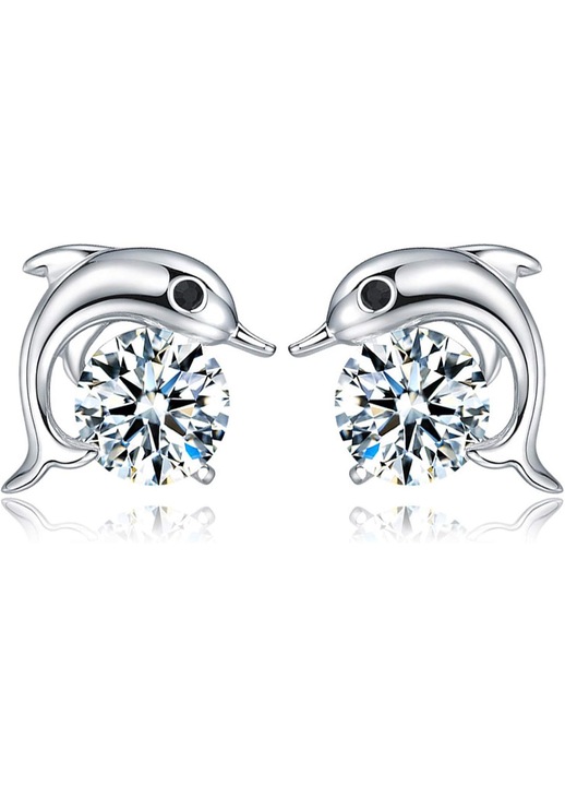 Divatos delfines fülbevaló, SWAROVSKI ELEMENTS, Delfines csavaros fülbevaló csillogó strasszokkal, Nőknek, lányoknak és gyerekeknek
