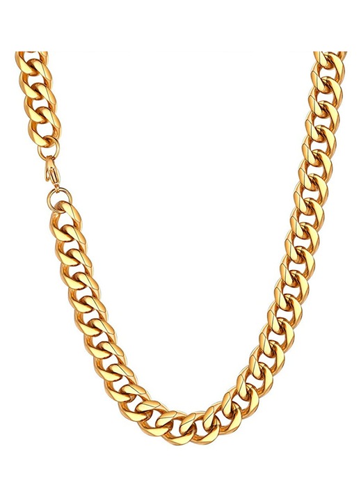 Görbe lánc típusú nyaklánc férfiaknak és nőknek, klasszikus kubai nyaklánc 3 mm / 6 mm / 9 mm / 12 mm hosszúságban, rozsdamentes acél, ezüst / fekete / 18 karátos tömör nyaklánc, 36-tól 76 cm-ig terjedő hosszúságban