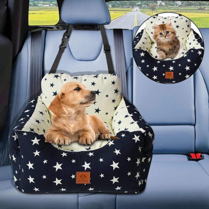 Scaun auto pentru caini si pisici 2 in 1, lavabil, rezistent la pete, moale, dimensiuni mici si medii