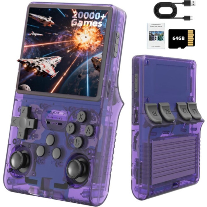 Consola portabila jocuri retro R36S, ecran 3.5 inch, 64G, sistem Linux