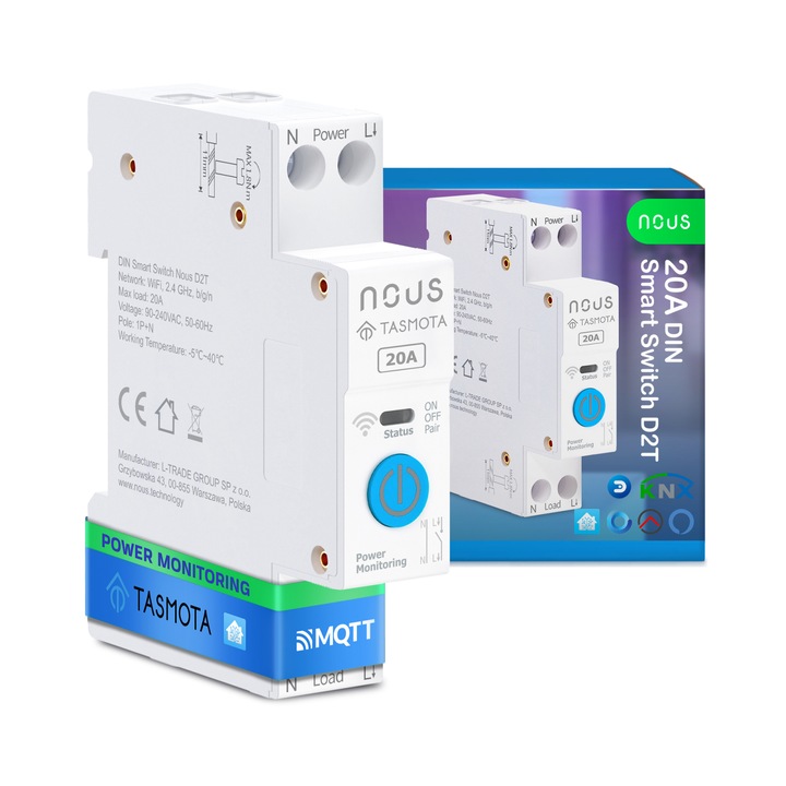 Siguranta Inteligenta D2T, 20A, 1 canal, Monitorizare energie, Montare Pe Sina DIN, ESP32, WIFI, Materiale calitative, Alegerea Perfecta