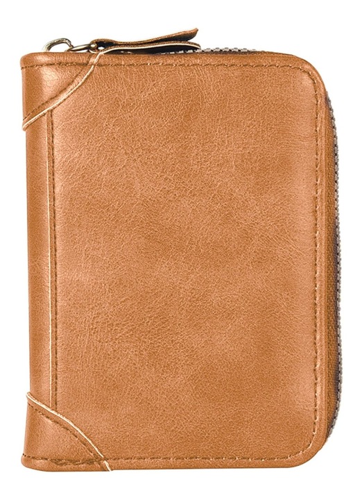 Portofel dama mic compact piele ecologica maro 10.5x8x2.5cm blocare RFID set 1 buc