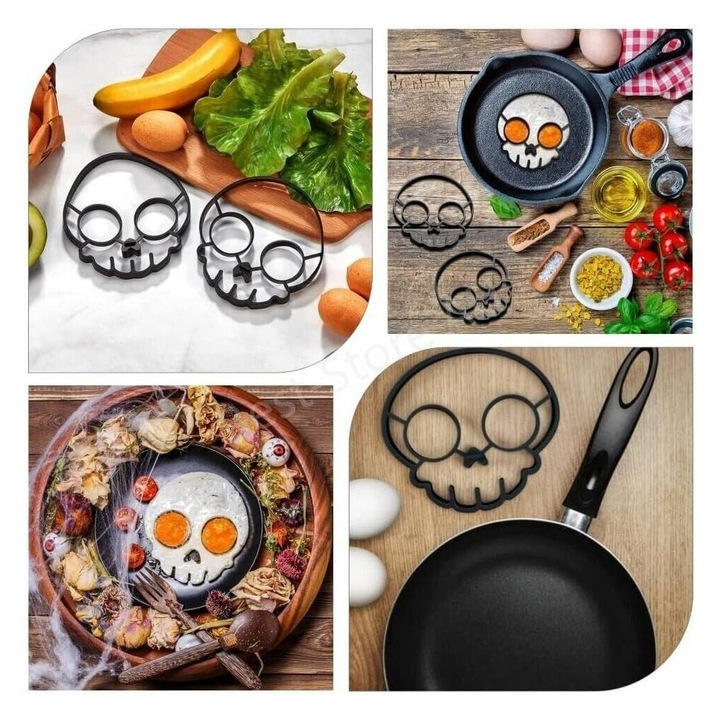 Set 3 forme silicon craniu pentru oua prajite, multicolor, 10x10cm