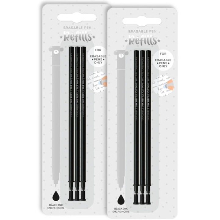 Set 6 rezerve pix gel, cerneala termosensibila neagra, varf 0.7 mm