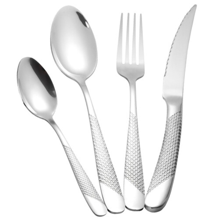 Set tacamuri 24 piese, otel inoxidabil 18/10, cutite zimtate, pentru 6 persoane, argintiu